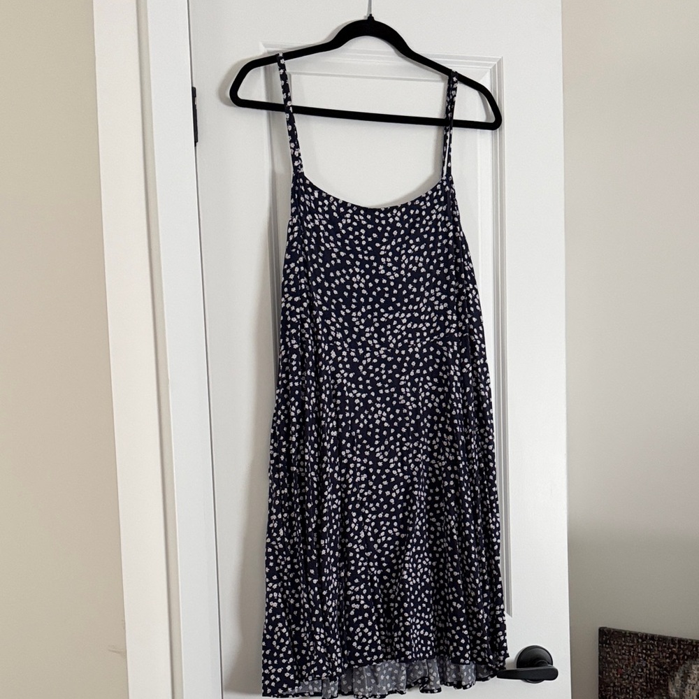 Navy Blue Spaghetti Strap Dress with White Floral